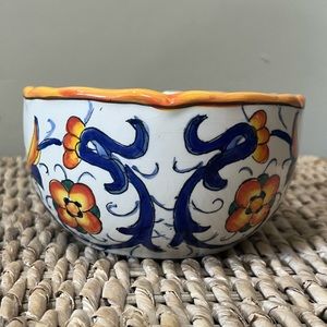 Italian made in China bowl 6” Yellow Blue White Old World Style Floral Scalloped